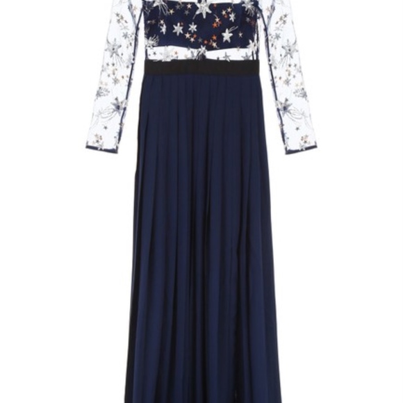 NWT Navy Star Embroidered Pleated Gown Formal Dres - Picture 3 of 7